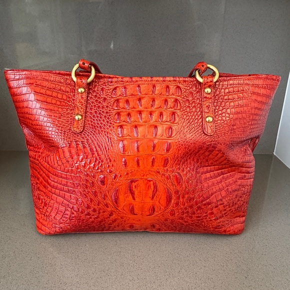 Brahmin Medium Asher Tote Bag Burgandy Croc Embossed Melbourne Orange - Picture 2 of 15